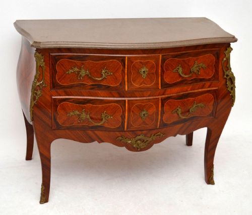 Antique Swedish Rosewood & Kingwood Marble Top Bombe Commode Chest
