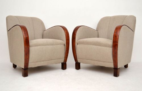 Pair of Swedish Art Deco Satin Birch Armchairs Vintage 1930'S