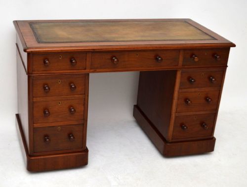 Antique Victorian Mahogany Leather Top Pedestal Desk