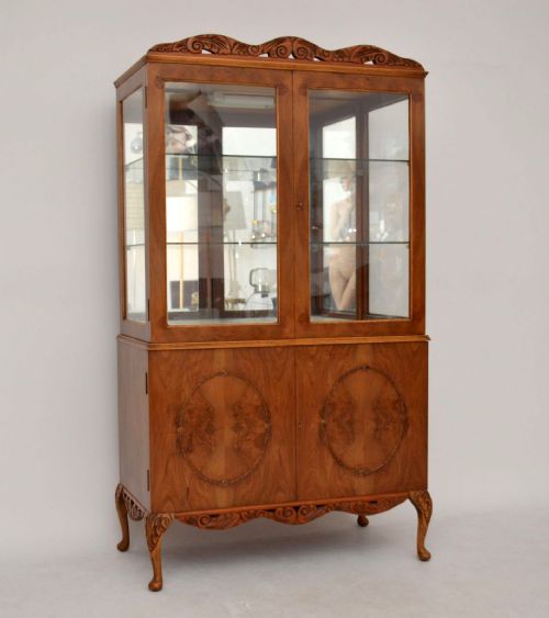 Antique Queen Anne Style Walnut Display Cabinet