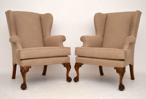 Pair of Antique Wing Armchairs