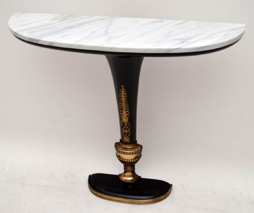 Antique Empire Style Marble Top Brass Mounted Ebonized Console Table