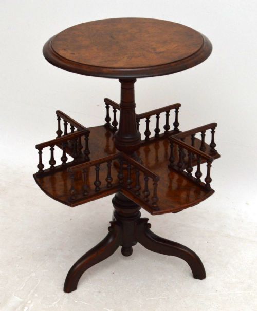 Antique Victorian Walnut Revolving Bookcase / Wine Table