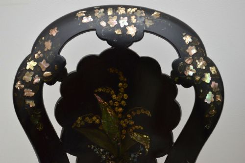 fig 1. Pair of Antique Victorian Inlaid Mother of Pearl Papier Mache Chairs