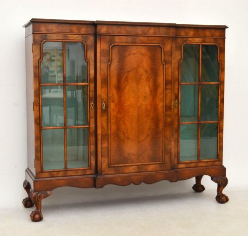 Antique Figured Walnut Breakfront Bookcase