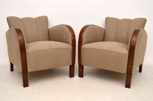 Pair of Swedish Art Deco Satin Birch Armchairs Vintage 1930'S