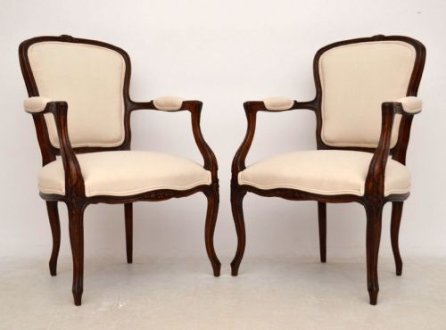 Pair of Antique French Carved Salon Armchairs