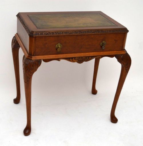 Antique Walnut Leather Top Side Table or Desk