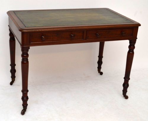 Antique Early Victorian Mahogany Leather Top Writing Table Desk