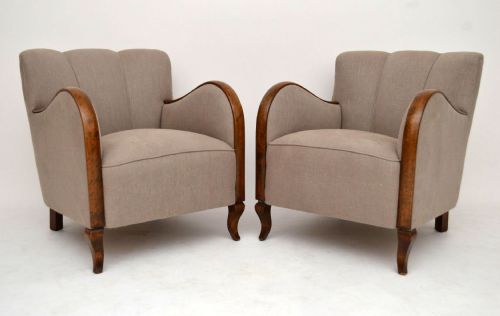 Pair of Swedish Art Deco Satin Birch Armchairs Vintage 1930'S