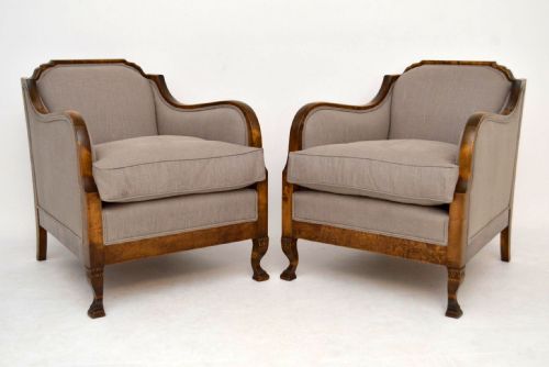 Pair of Antique Swedish Satin Birch Armchairs
