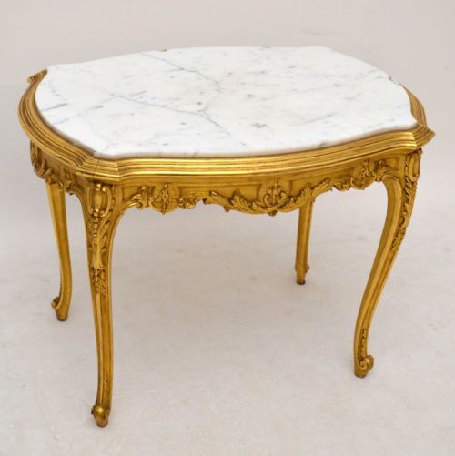 Antique French Marble Top Gilt Wood Coffee Table