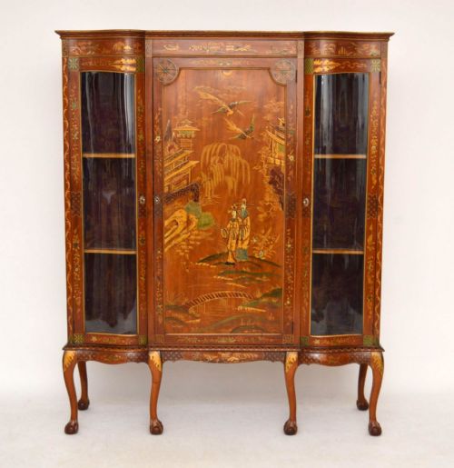 Large Antique Chinoiserie Mahogany Display & Storage Cabinet