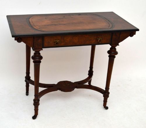 Antique Victorian Walnut & Ebony Writing Table - Desk
