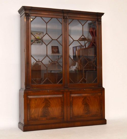 Large Antique Mahogany Glazed Bookcase on Cupboard
