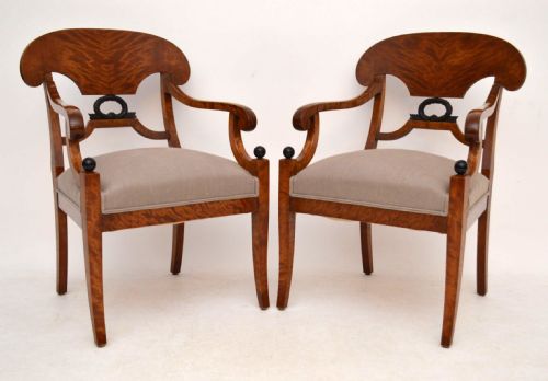 Pair of Antique Swedish Biedermeier Satin Birch Armchairs