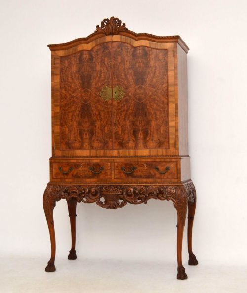 Antique Queen Anne Style Burr Walnut Cocktail Cabinet