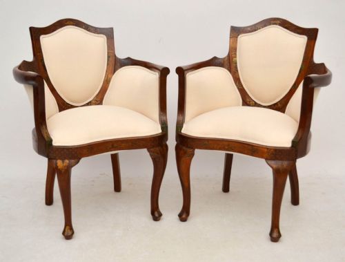 Pair of Antique English Mahogany & Chinoiserie Armchairs