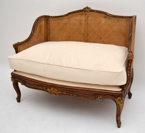 Antique French Carved Walnut & Cane Sofa