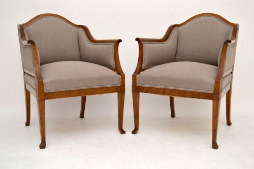 Pair of Antique Swedish Satin Birch Armchairs