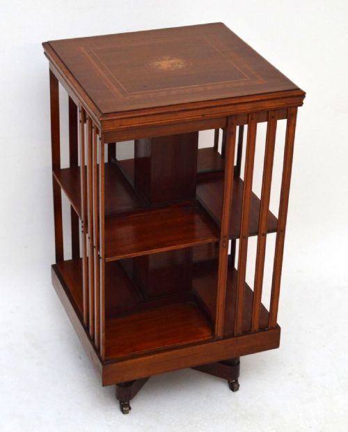 Antique Inlaid Mahogany Revolving Bookcase