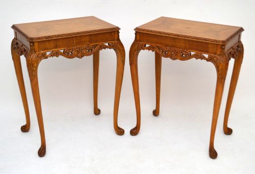 Pair of Antique Carved Walnut Console Side Tables