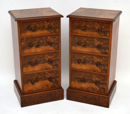 Pair of Antique Victorian Burr Walnut Bedside Chests