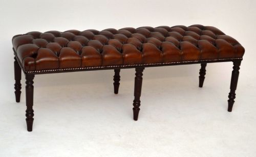 Antique Mahogany Deep Buttoned Leather Stool