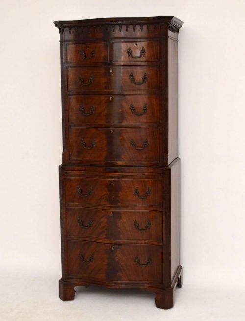 Antique Mahogany Serpentine Fronted Chest on Chest - Tallboy