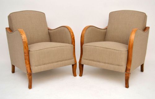 Pair of Stylish Art Deco Swedish Satin Birch Armchairs