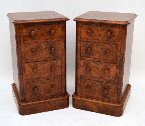 Pair of Antique Victorian Burr Walnut Bedside Chests