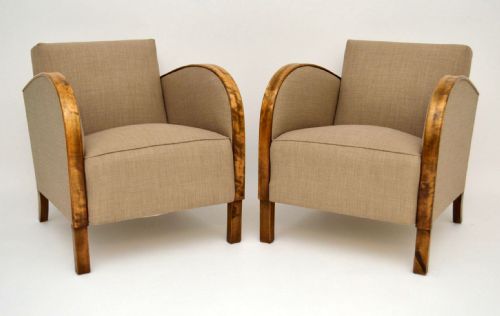 Pair of Swedish Art Deco Satin Birch Armchairs - Vintage 1930'S