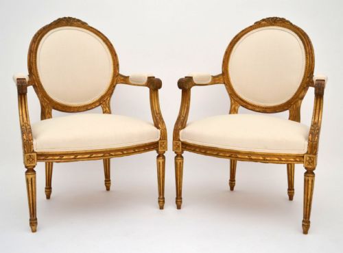 Pair of Antique French Gilt Wood Salon Armchairs