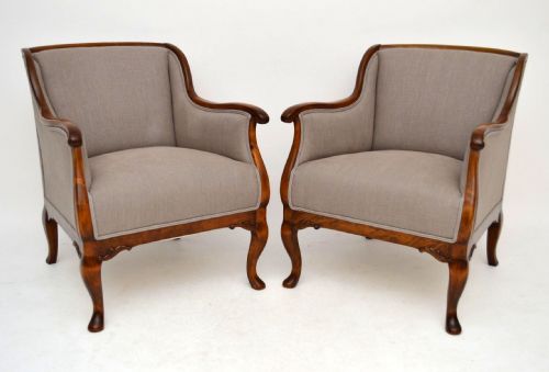 Pair of Antique Swedish Satin Birch Upholstered Armchairs