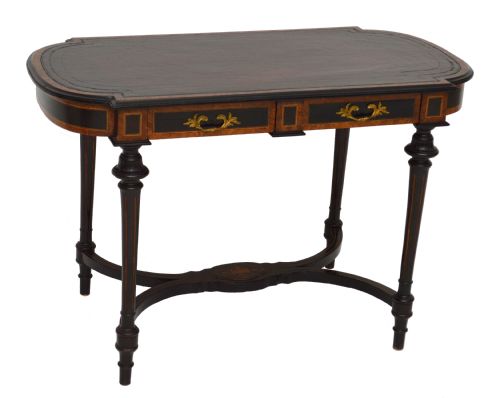 Antique Victorian Ebonized & Amboyna Writing Table Desk