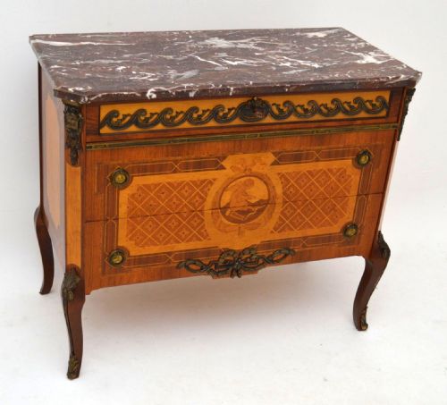 Antique Swedish Inlaid Marble Top Commode Chest