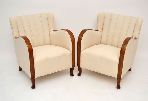 Pair of Swedish Art Deco Satin Birch Armchairs