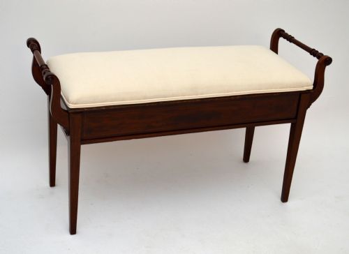 Antique Edwardian Inlaid Mahogany Duet Piano Stool