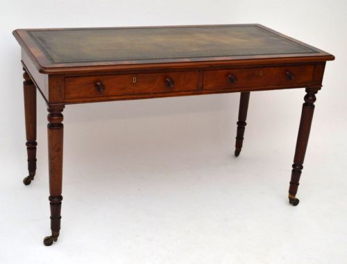 Antique Mahogany Leather Top Writing Table Desk