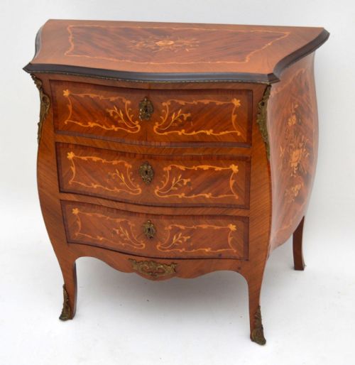 Antique French Inlaid Kingwood Bombe Commode Chest