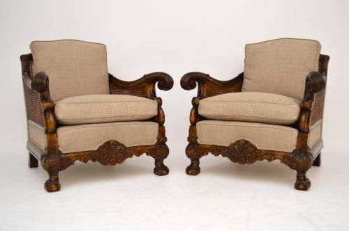 Pair of Antique Swedish Satinbirch Bergere Armchairs