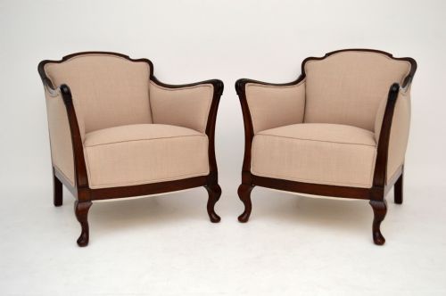 Pair of Antique Mahogany Framed Upholstered Armchairs