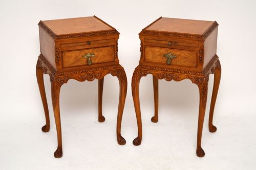 Pair of Antique Burr Walnut Bedside Tables