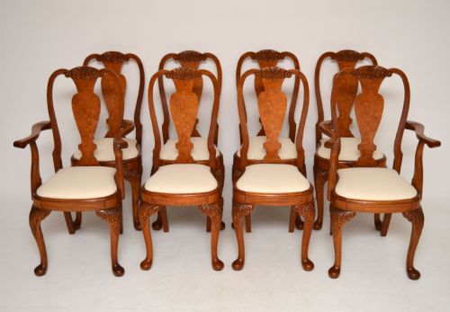 Set of 8 Antique Burr Walnut Dining Chairs