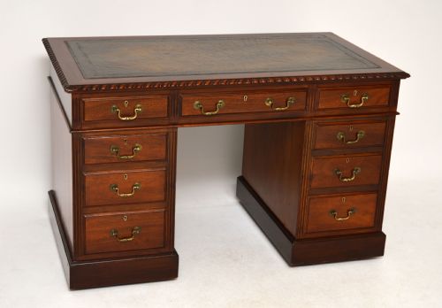 Antique Mahogany Leather Top Pedestal Desk