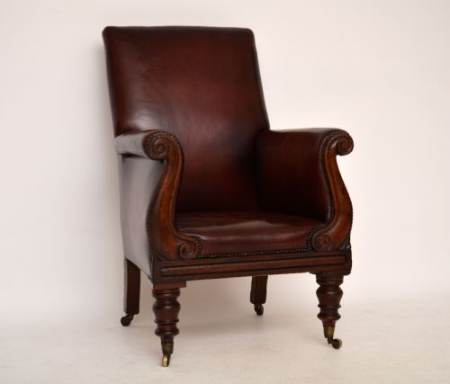 Antique William IV Mahogany Leather Upholstered Armchair