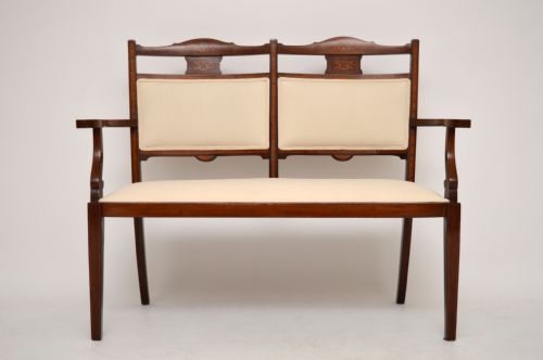 Antique Satinwood Inlaid Mahogany Settee