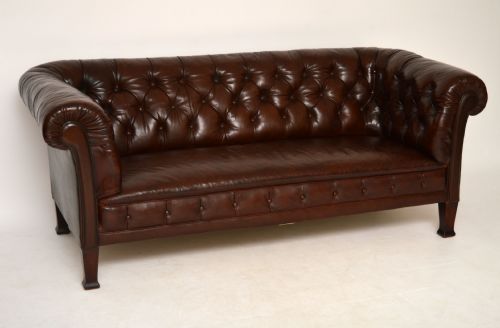Antique Swedish Leather Chesterfield Sofa