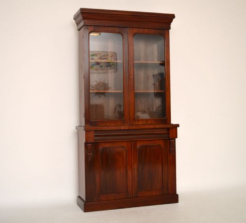 Antique Victorian Mahogany Glazed Bookcase on Cupboard