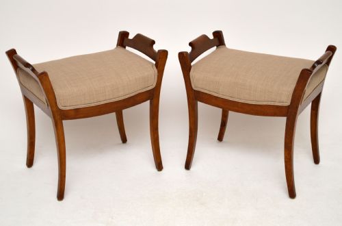 Pair of Antique Swedish Biedermeier Satinbirch Stools
